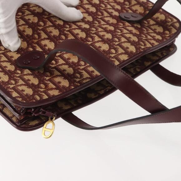 Christian Dior Trotter Canvas Hand Bag Red Gold Auth 150351
